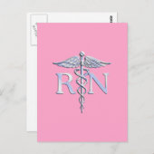 Carte Postale Infirmière inscrite RN Caduceus sur Décor rose cla (Devant / Derrière)