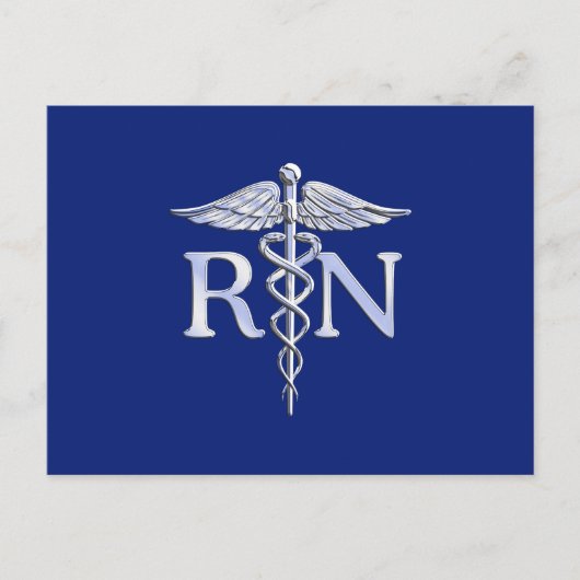 Carte Postale Infirmière inscrite RN Silver Caduceus Navy Blue d (Devant)