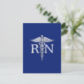 Carte Postale Infirmière inscrite RN Silver Caduceus Navy Blue d (Debout devant)