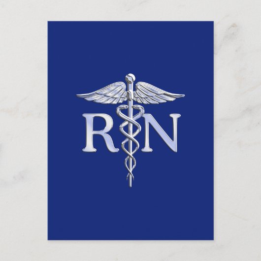Carte Postale Infirmière inscrite RN Silver Caduceus Navy Blue d (Devant)