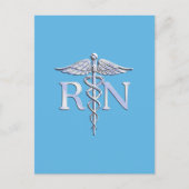 Carte Postale Infirmière inscrite RN Silver Caduceus sur Bleu bé (Devant)