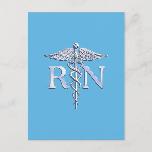 Carte Postale Infirmière inscrite RN Silver Caduceus sur Bleu bé (Devant)