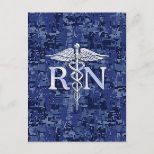 Carte Postale Infirmière inscrite RN Silver Caduceus sur Camo de