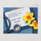 Carte Postale Infirmière Merci. Daffodiles de printemps et stéth (Devant)