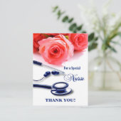 Carte Postale Infirmière Merci. Roses et stéthoscope (Debout devant)