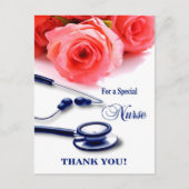 Carte Postale Infirmière Merci. Roses et stéthoscope (Devant)