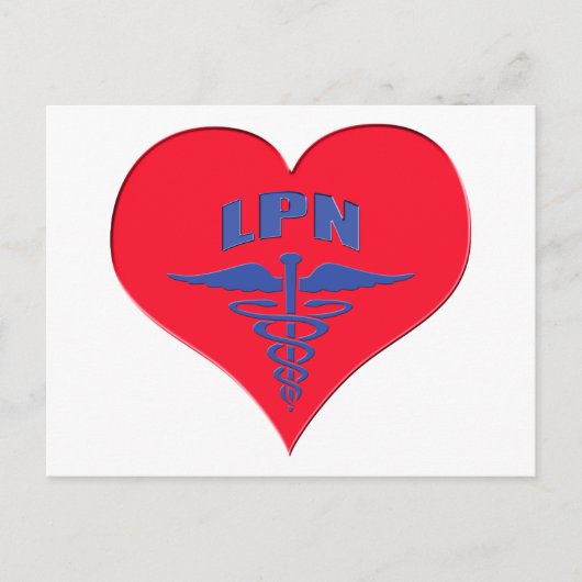 Carte Postale Infirmière pratique autorisée LPN Caduceus Heart (Devant)