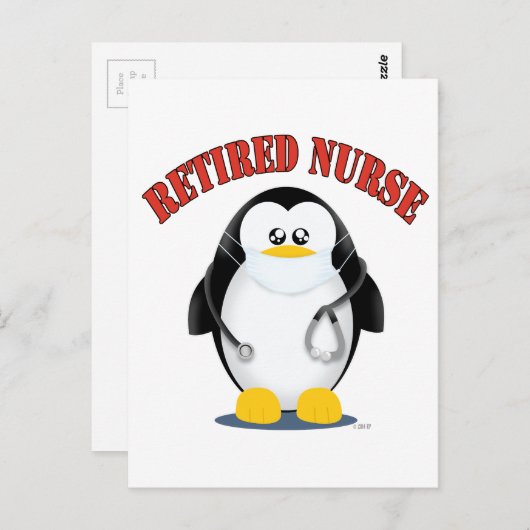 Carte Postale Infirmière retraitée Penguin (Devant / Derrière)