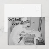 Carte postale Infirmière rétro et machine à écrire (Devant / Derrière)