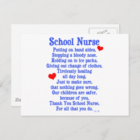Carte Postale Infirmière scolaire (Devant / Derrière)
