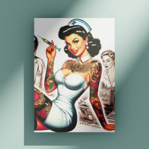 Carte Postale Infirmière tatouée pin-up