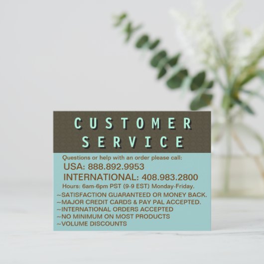 Carte Postale Information de contact du service client (Debout devant)