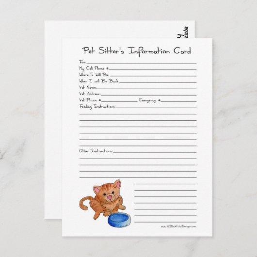 Carte postale Information de l'animal de compagnie (Devant / Derrière)