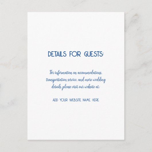 Carte Postale Information du mariage Invités Bleu Blanc 2024 (Devant)