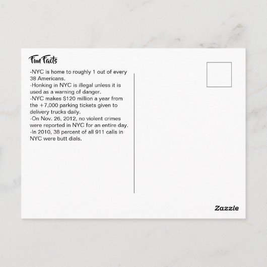 Carte Postale Informations intéressantes et amusantes sur New Yo (Dos)