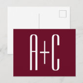 Carte Postale Initiales de couples simples | Blanc et bordeaux (Devant / Derrière)