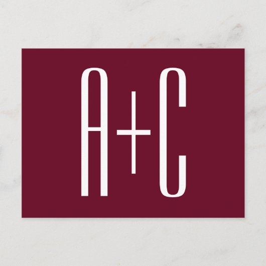 Carte Postale Initiales de couples simples | Blanc et bordeaux (Devant)