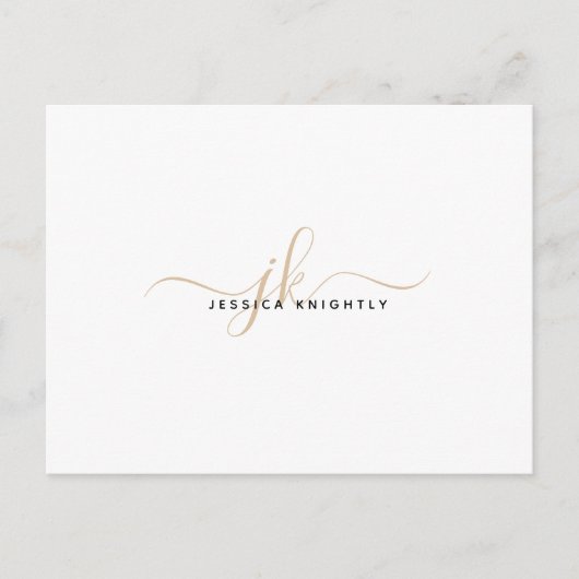 Carte Postale Initiales de script Monogramme Or Moderne Minimali (Devant)