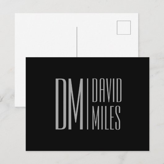 Carte Postale Initiales et logo de nom gris minimal et moderne é (Devant / Derrière)