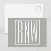 Carte Postale Initiales Monogramme | Blanc Sur Gris Clair (Devant / Derrière)