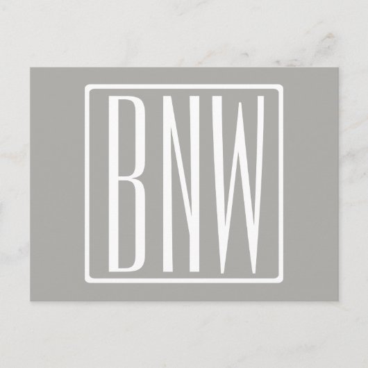 Carte Postale Initiales Monogramme | Blanc Sur Gris Clair (Devant)