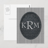 Carte Postale Initiales Monogramme Élégant Floral Noir (Devant / Derrière)