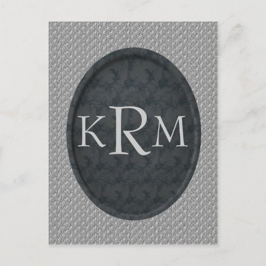 Carte Postale Initiales Monogramme Élégant Floral Noir (Devant)