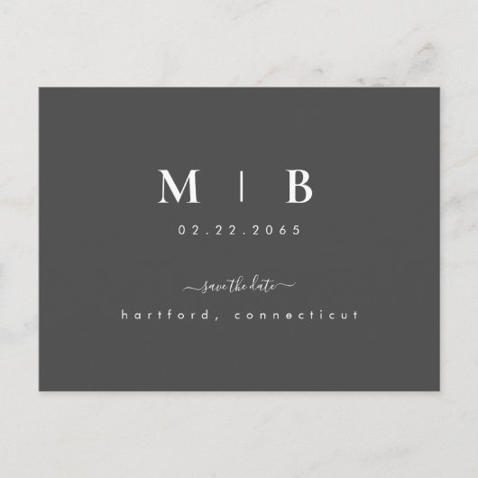 Carte Postale Initiales simples Laver Gris Mariage Enregistrer l (Devant)
