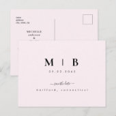 Carte Postale Initiales simples Laver mariage rose Enregistrer l (Devant / Derrière)