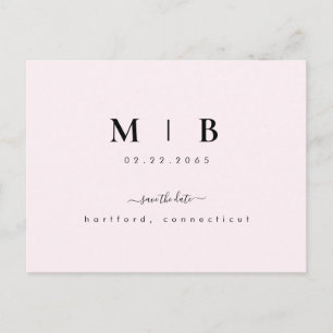 Carte Postale Initiales simples Laver mariage rose Enregistrer l