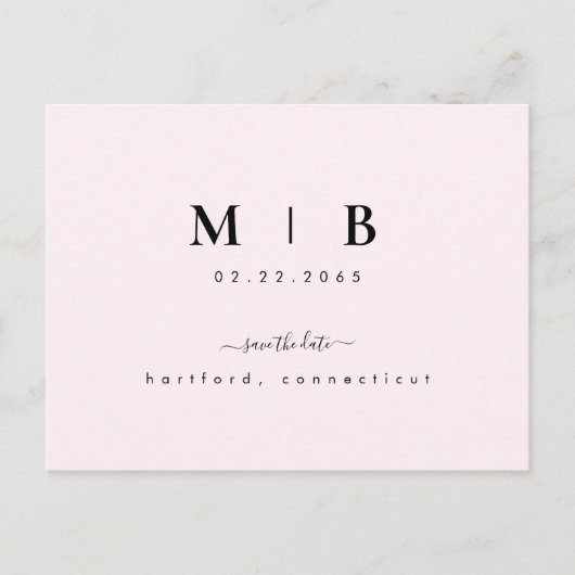 Carte Postale Initiales simples Laver mariage rose Enregistrer l (Devant)