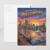Carte Postale Inner Harbor, Baltimore États-Unis (Devant / Derrière)