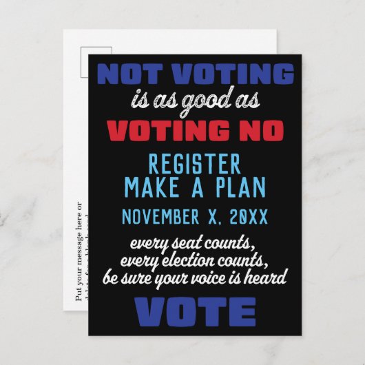 Carte Postale Inscrivez-vous et planifiez un vote (Devant / Derrière)