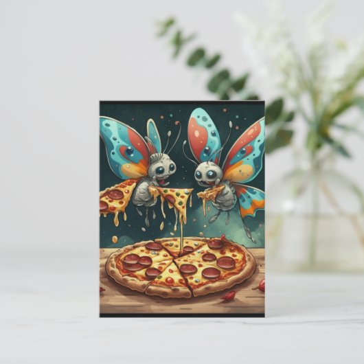 Carte Postale Insectes drôles mignons mangeant une pizza idées d (Debout devant)