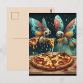 Carte Postale Insectes mignons et drôles mangeant une pizza idée (Devant / Derrière)
