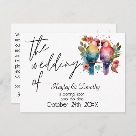 Carte Postale Inséparables : Enregistrer la date du Mariage. Mod (Devant / Derrière)