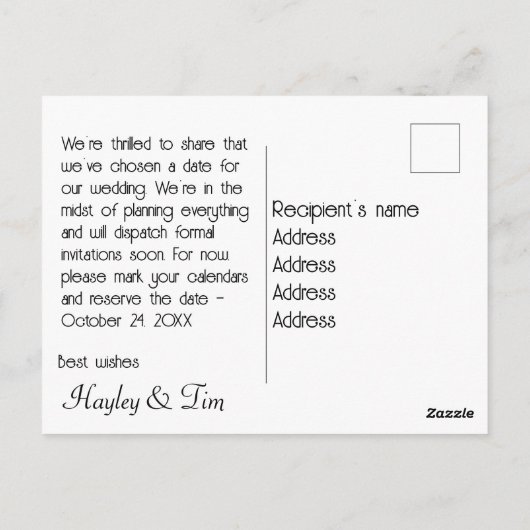 Carte Postale Inséparables : Enregistrer la date du Mariage. Mod (Dos)