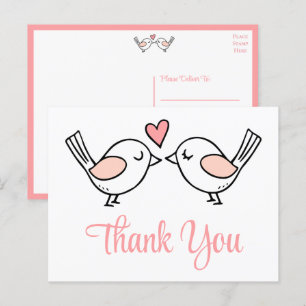 Carte Postale Inséparables Oiseaux d'amour mignons Rose Mariage 