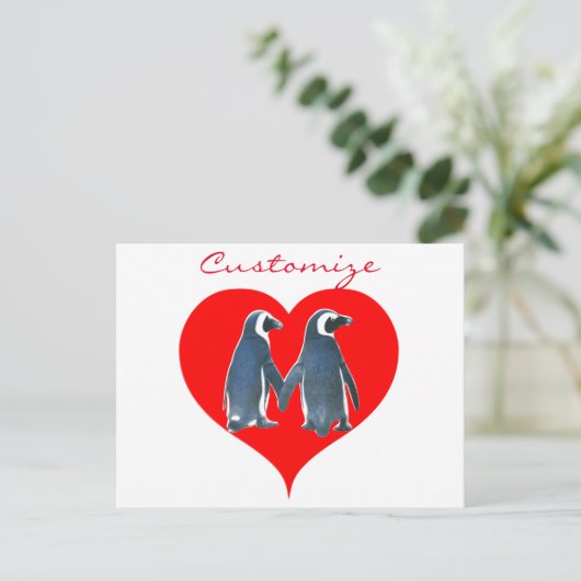 Carte Postale Inséparables Penguin Couple Red Hearts Thunder_Cov (Debout devant)