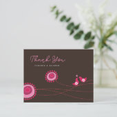 Carte Postale Inséparables roses & Fleurs pointillées Mariage lu (Debout devant)