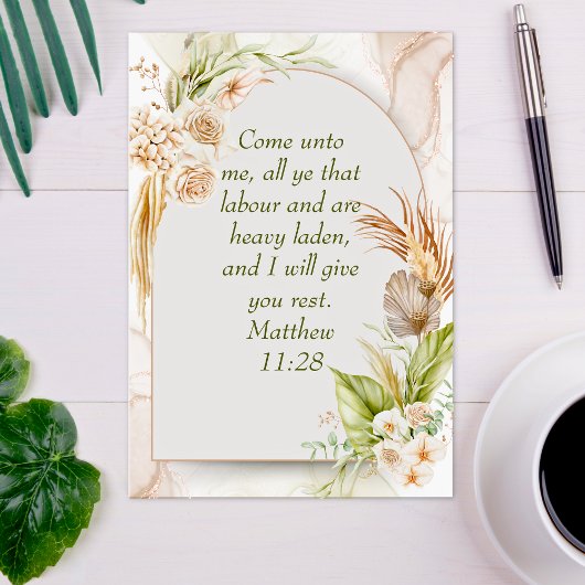 Carte Postale Inspirational Matthew 11:28 Floral Arch boho