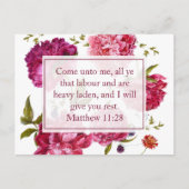 Carte Postale Inspirational Matthew 11:28 Pink Floral (Devant)