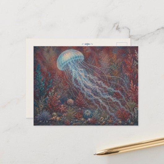 Carte postale inspirée d'aquarelle de l'océan aux (Devant/Arrière en situation)