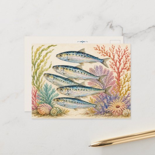 Carte postale inspirée d'aquarelle d'océan - 5 Sar (Devant/Arrière en situation)