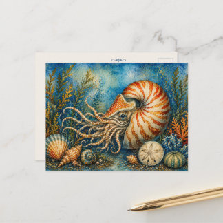 Carte postale inspirée de l'aquarelle Nautilus Oce