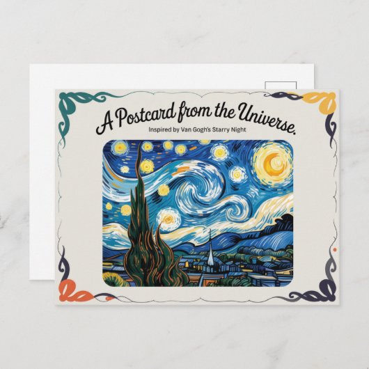 Carte postale inspirée par l'art nocturne étoilé d (Devant / Derrière)