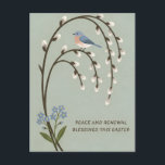 Carte Postale Inspiring Easter Peace Renewal Bluebird Willow<br><div class="desc">Embrace the serene beauty of spring with this elegant "Peace and Renewal" Easter design. Featuring a delicate bluebird perched on a blossoming willow branch, this artwork is a gentle reminder of the hope and fresh beginnings this season brings. Let this peaceful illustration inspire you to find quiet moments of gratitude,...</div>
