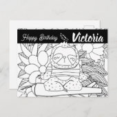 Carte Postale Instructeur de yoga Sloth Anniversaire Coloration (Devant / Derrière)