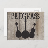 Carte Postale Instruments de musique Bluegrass sur bois rustique (Devant / Derrière)