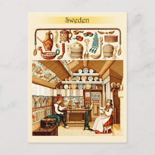 Carte Postale Intérieur de la maison suédoise (mobilier et usten (Devant)